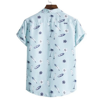 Флорална риза Мъжка хавайска риза с копчета с къс ръкав Мъжки плажни ризи Английски стил Streetwear Harajuku Casual Camisa Masculina