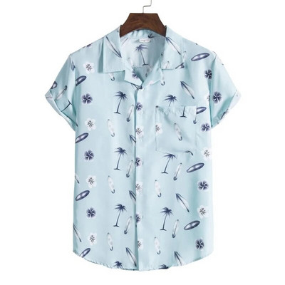 Флорална риза Мъжка хавайска риза с копчета с къс ръкав Мъжки плажни ризи Английски стил Streetwear Harajuku Casual Camisa Masculina