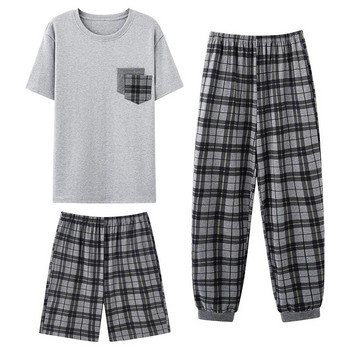 Горнище+Къси панталони+Дълги панталони 3 бр./компл. Мъжки комплекти памучни пижами Летни ежедневни анцузи Пижами Мъжки Big Yards L-XXXXL Pijama Hombre