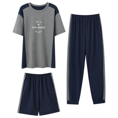 Felsők+rövid nadrág+hosszú nadrág 3db/szett Férfi pamut pizsama szettek Nyári alkalmi tréningruha pizsama Férfi Big Yards L-XXXXL Pijama Hombre