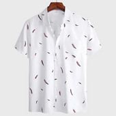 Ljetna muška košulja s printom perja kratkih rukava Bijele ležerne havajske košulje za plažu za muškarce Ulična odjeća Camisa Para Hombre