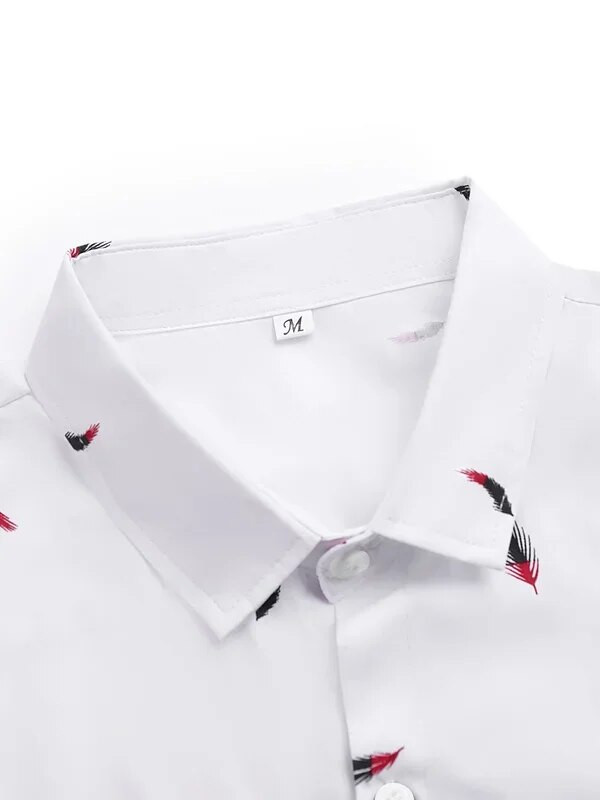 Ljetna muška košulja s printom perja kratkih rukava Bijele ležerne havajske košulje za plažu za muškarce Ulična odjeća Camisa Para Hombre
