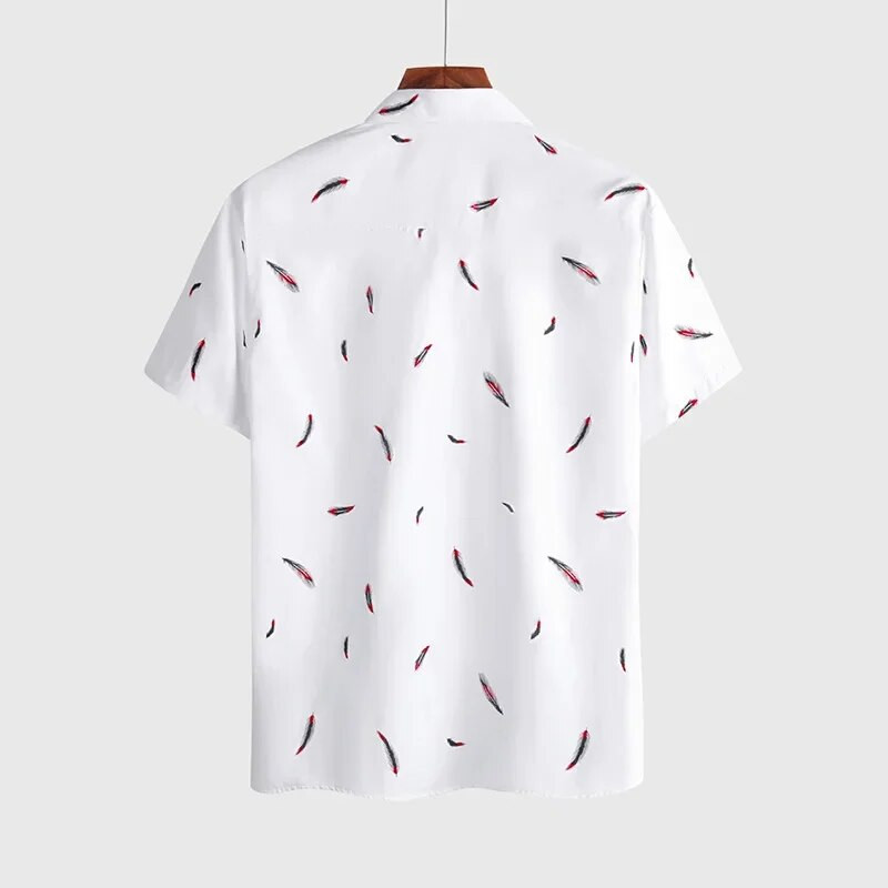 Ljetna muška košulja s printom perja kratkih rukava Bijele ležerne havajske košulje za plažu za muškarce Ulična odjeća Camisa Para Hombre