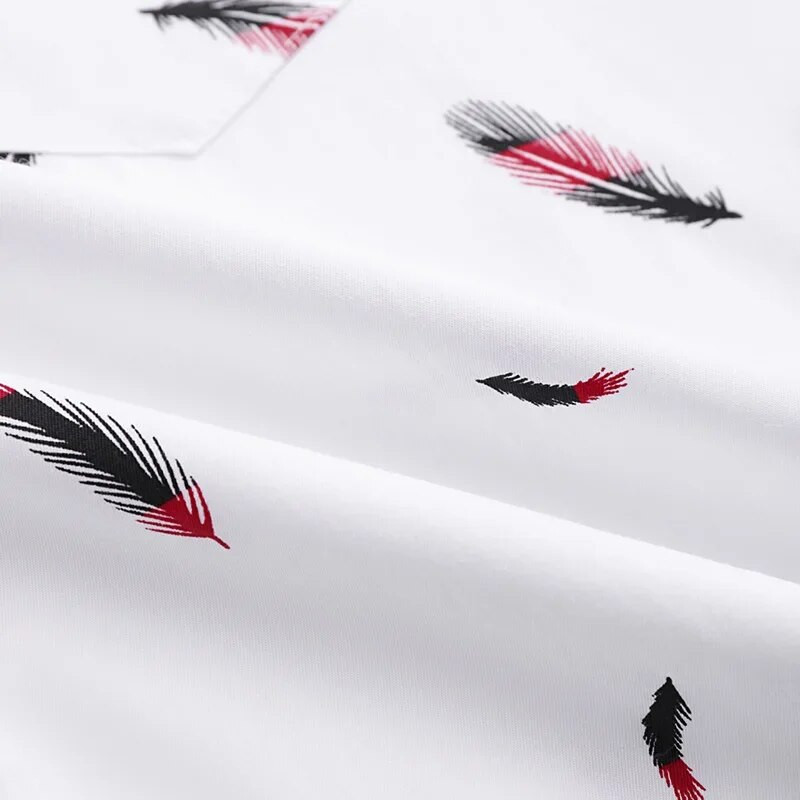 Ljetna muška košulja s printom perja kratkih rukava Bijele ležerne havajske košulje za plažu za muškarce Ulična odjeća Camisa Para Hombre