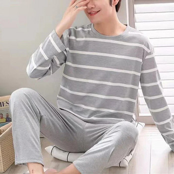 Есенно-зимни мъжки памучни пижами Пижами на райета с букви, анимационни комплекти пижами Ежедневни пижами за сън и почивка Пижама с голям размер