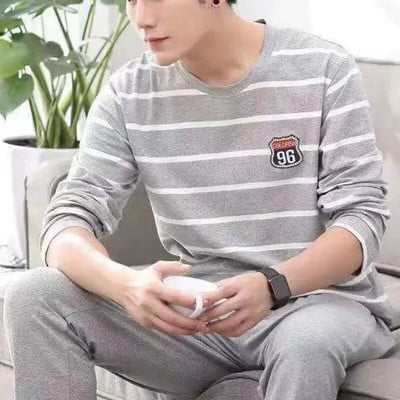 Rudens žiemos vyriškos medvilninės pižamos raidėmis dryžuoti miegmaišiai Animacinių filmų pižamų rinkiniai Kasdieniai miegamojo ir poilsio pižamos Didelio dydžio pižamos