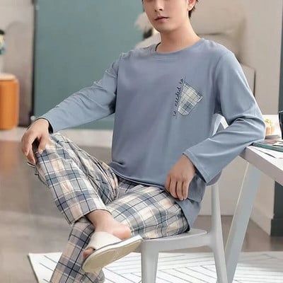 Rudens žiemos vyriškos medvilninės pižamos raidėmis dryžuoti miegmaišiai Animacinių filmų pižamų rinkiniai Kasdieniai miegamojo ir poilsio pižamos Didelio dydžio pižamos