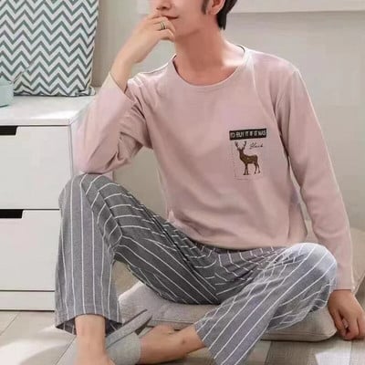 Rudens žiemos vyriškos medvilninės pižamos raidėmis dryžuoti miegmaišiai Animacinių filmų pižamų rinkiniai Kasdieniai miegamojo ir poilsio pižamos Didelio dydžio pižamos