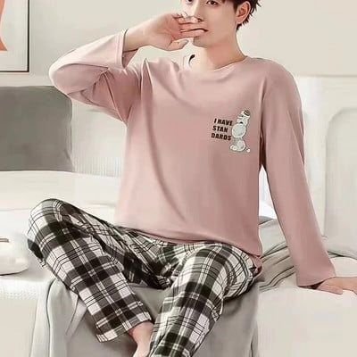 Rudens žiemos vyriškos medvilninės pižamos raidėmis dryžuoti miegmaišiai Animacinių filmų pižamų rinkiniai Kasdieniai miegamojo ir poilsio pižamos Didelio dydžio pižamos