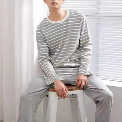 Rudens žiemos vyriškos medvilninės pižamos raidėmis dryžuoti miegmaišiai Animacinių filmų pižamų rinkiniai Kasdieniai miegamojo ir poilsio pižamos Didelio dydžio pižamos