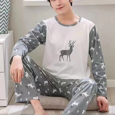 Rudens žiemos vyriškos medvilninės pižamos raidėmis dryžuoti miegmaišiai Animacinių filmų pižamų rinkiniai Kasdieniai miegamojo ir poilsio pižamos Didelio dydžio pižamos