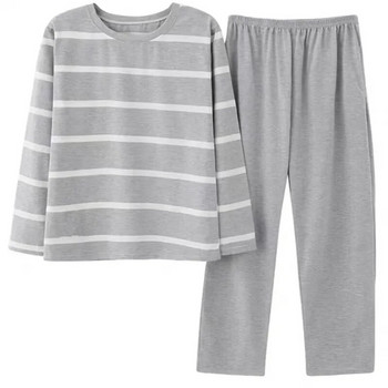 Σετ ανδρικές πιτζάμες Μακρυμάνικο μπλουζάκι+παντελόνι 2τμχ Κοστούμι ρίγες Πυζά Άνοιξη Φθινόπωρο Άνεση Νυχτικά Ανδρικά Casual Ρούχα για το σπίτι