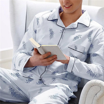 Мъжки нови комплекти памучни пижами Домашни костюми Спално облекло с кариран дизайн за Есен Зима Фланела Свободно домашно облекло Ежедневен комплект с дълги ръкави