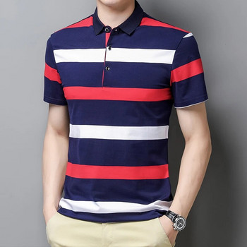 Κομψά χρώματα με αντίθεση Ριγέ μπλουζάκια Καλοκαιρινό Business Casual Ανδρικά ρούχα με κοντό μανίκι Commute Polo πουκάμισα