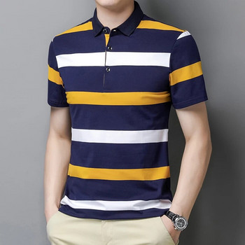 Κομψά χρώματα με αντίθεση Ριγέ μπλουζάκια Καλοκαιρινό Business Casual Ανδρικά ρούχα με κοντό μανίκι Commute Polo πουκάμισα