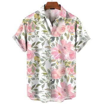2024 Хавайски ризи за мъже Летни ежедневни 3D принтове с флорални горнища с къси ръкави Голяма риза Плажно парти Улична блуза с копчета