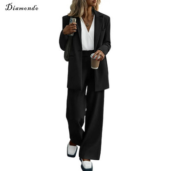Diamondo Γυναικεία σακάκια μπλέιζερ και φαρδιά παντελόνια Athflow Style Μονόχρωμα σακάκια ασορτί ασορτί Άνοιξη Φθινόπωρο