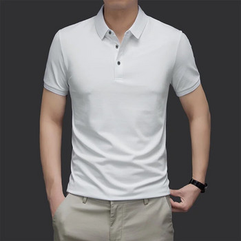 Бизнес ежедневни тениски с къс ръкав Базово мъжко облекло Едноцветни летни модни тънки поло ризи с отложна яка с копчета