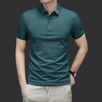 Бизнес ежедневни тениски с къс ръкав Базово мъжко облекло Едноцветни летни модни тънки поло ризи с отложна яка с копчета