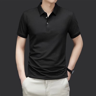 Verslo laisvalaikio marškinėliai trumpomis rankovėmis Pagrindiniai vyriški drabužiai Vienspalviai Vasaros madingi apykaklės mygtukai Ploni polo marškinėliai