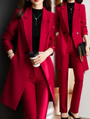 Formalus ilgas švarkas moterims, verslo kostiumai su komplektais, darbo apranga, biuro uniforma, švarkai ir kelnės, 2 dalių rinkinys, 2023 m. ruduo