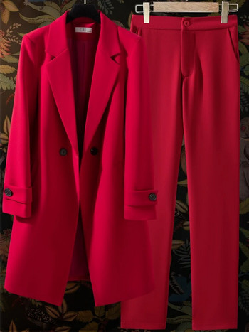 Επίσημο μακρύ σακάκι για γυναίκες, επαγγελματικά κοστούμια με σετ, ρούχα εργασίας, στολή γραφείου, μπουφάν και παντελόνι, σετ 2 τεμαχίων, φθινόπωρο, 2023