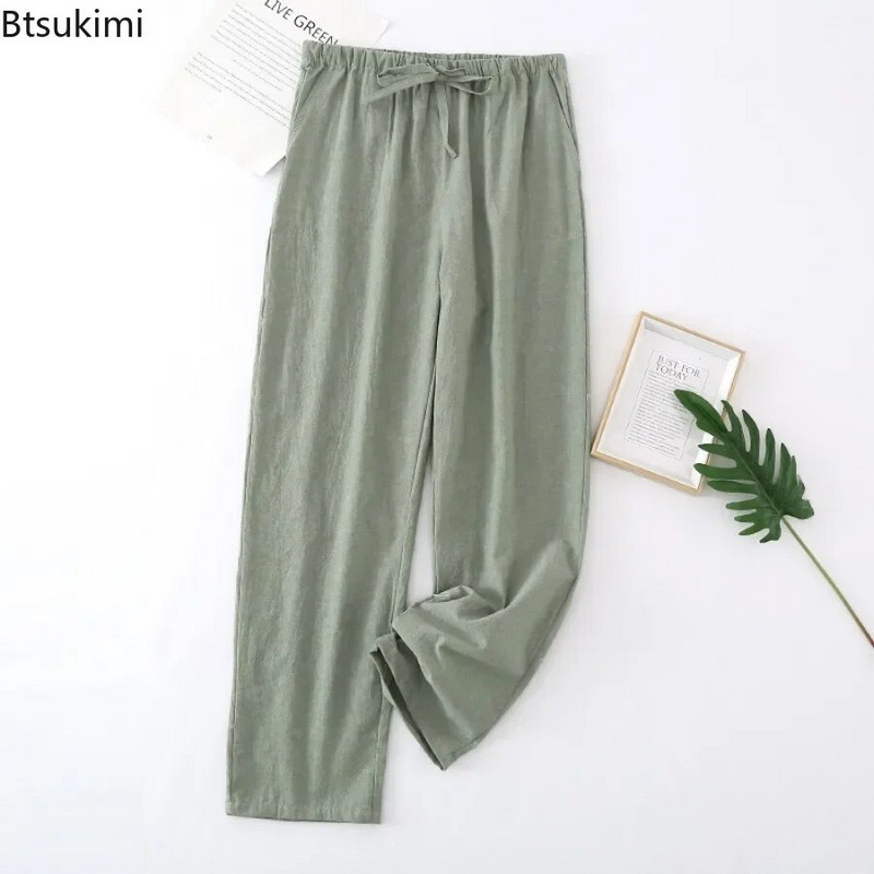 2024. Muške ležerne pidžame Hlače Hlače od čistog pamuka Muške široke Proljeće Jesen Ljeto 100% pamuk Ležerna dnevna odjeća Muške hlače za spavanje