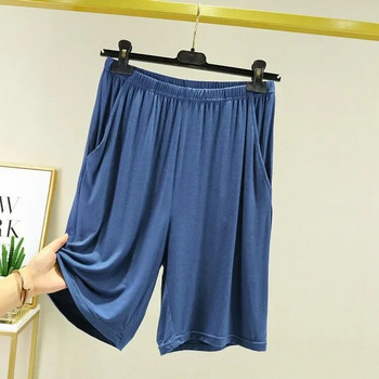 Модални торбести спални шорти за мъже, летни извънгабаритни изрязани панталони Домашно облекло Пижами с висока талия Тънки едноцветни ежедневни панталони