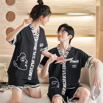 Японско кимоно Нощно облекло за двойки Летни памучни мъжки комплект пижами Къси горнища за спане Панталони Дамски домашни дрехи Домашно облекло Hombre