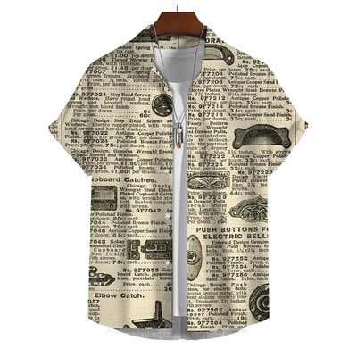 Starinska košulja s novinskim uzorkom za muškarce Ležerne košulje za ljetni odmor Kreativna grafička ulična odjeća Prevelika bluza