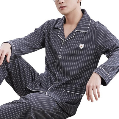 Pižamos rinkinys Vyrams Pavasario rudens ilgomis rankovėmis viršutinės kelnės 2 dalių apatinis trikotažas Medvilniniai miego drabužiai Patogūs namų drabužiai