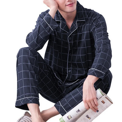 Pižamos rinkinys Vyrams Pavasario rudens ilgomis rankovėmis viršutinės kelnės 2 dalių apatinis trikotažas Medvilniniai miego drabužiai Patogūs namų drabužiai