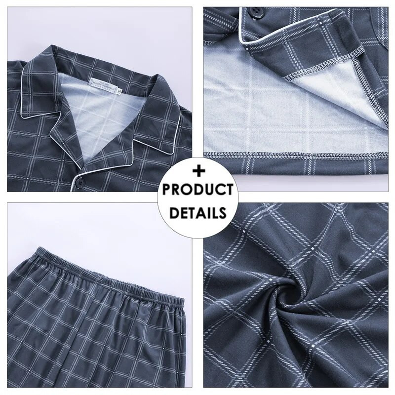 Pižamos rinkinys Vyrams Pavasario rudens ilgomis rankovėmis viršutinės kelnės 2 dalių apatinis trikotažas Medvilniniai miego drabužiai Patogūs namų drabužiai