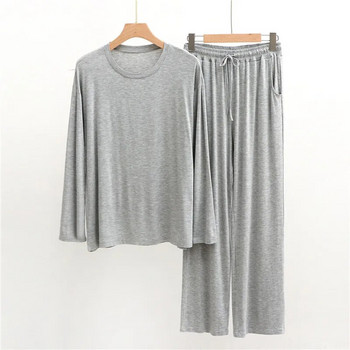 Модален комплект панталони с дълъг ръкав, мек, удобен драпиран панталон, мъжка пижама, есенно-зимно спално облекло, мъжко нощно облекло, домашни дрехи