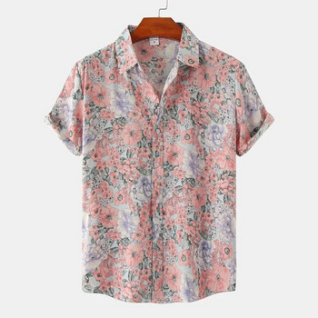 Винтидж хавайска риза с цветя Морски бързосъхнещи ризи с копчета Летни ваканционни ежедневни горнища с ревери с къс ръкав Мъжко облекло