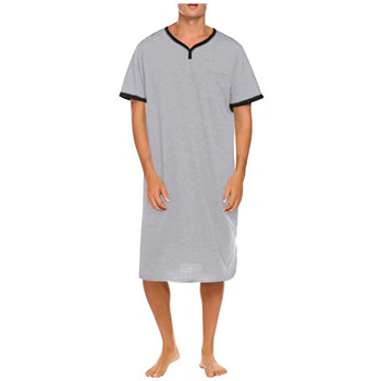 Мъжки памучни нощни ризи Халати с къс ръкав Мек памучен V-образно деколте Свободно нощно облекло Летни ежедневни мъжки спално облекло Дълги горнища 2023