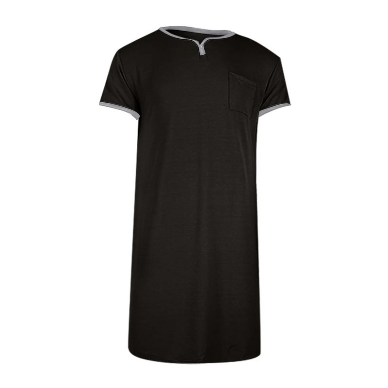 Ανδρικά βαμβακερά νυχτικά Ρόμπες με κοντό μανίκι Μαλακό βαμβακερό με V λαιμόκοψη Φαρδιά νυχτικά Καλοκαιρινό casual ανδρικά μακρύ μπλουζάκια 2023