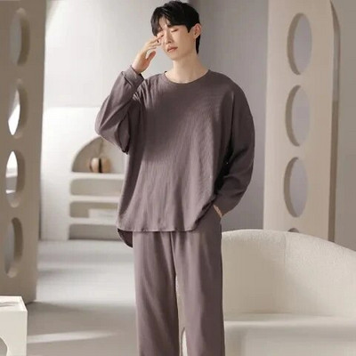 Novi dolazak Jesen Zima Muške pidžame dugih rukava Komplet muških pidžama Muške pletene pamučne pidžame za muškarce Odijelo za spavanje Domaća odjeća