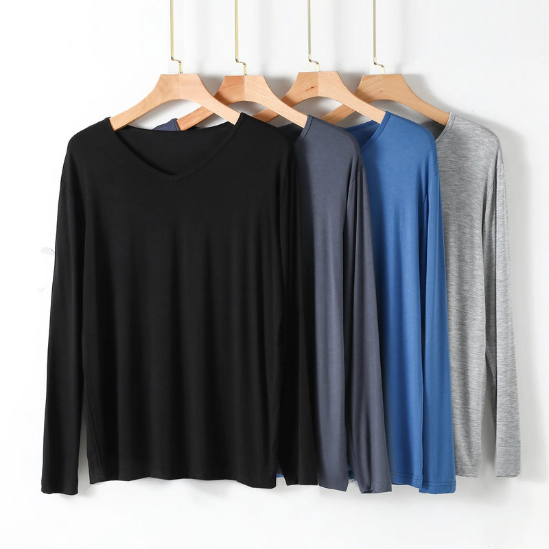 Proljetna i jesenska muška modalna kućna odjeća s V-izrezom, donje rublje s dugim rukavima, jednodijelna labava ležerna pidžama velike veličine, muške majice