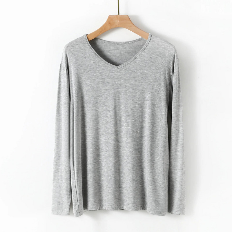 Proljetna i jesenska muška modalna kućna odjeća s V-izrezom, donje rublje s dugim rukavima, jednodijelna labava ležerna pidžama velike veličine, muške majice