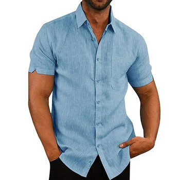 Καλοκαιρινά βαμβακερά λινά πουκάμισα για άντρες Casual κοντομάνικα πουκάμισα Μπλούζες με σταθερό γιακά επίσημο πουκάμισο παραλίας Ανδρικά ρούχα
