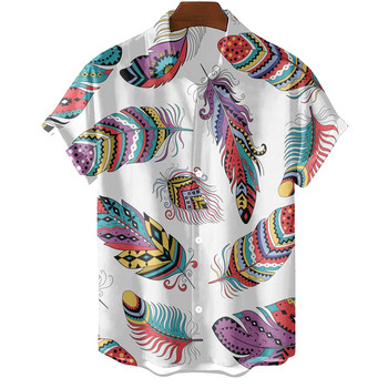 Μόδα πρωτότυπο ανδρικό πουκάμισο Hawaii Casual ανδρικό πουκάμισο με λεπτή εφαρμογή κοντομάνικο μπλουζάκια μεγάλου μεγέθους απλό τύπωμα φτερού Camisa MasculinaA