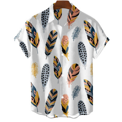 Modna originalna muška košulja Hawaii Ležerna muška košulja uskog kroja Majice kratkih rukava Prevelike veličine s jednostavnim printom perja Camisa MasculinaA