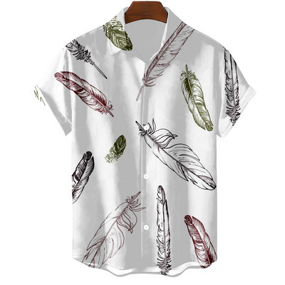 Modna originalna muška košulja Hawaii Ležerna muška košulja uskog kroja Majice kratkih rukava Prevelike veličine s jednostavnim printom perja Camisa MasculinaA