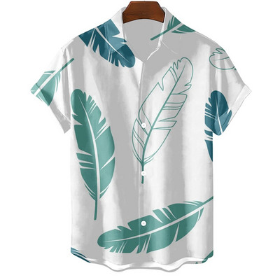 Modna originalna muška košulja Hawaii Ležerna muška košulja uskog kroja Majice kratkih rukava Prevelike veličine s jednostavnim printom perja Camisa MasculinaA