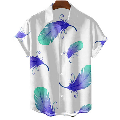 Modna originalna muška košulja Hawaii Ležerna muška košulja uskog kroja Majice kratkih rukava Prevelike veličine s jednostavnim printom perja Camisa MasculinaA