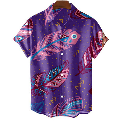 Modna originalna muška košulja Hawaii Ležerna muška košulja uskog kroja Majice kratkih rukava Prevelike veličine s jednostavnim printom perja Camisa MasculinaA