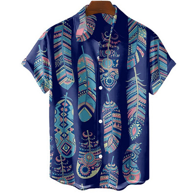 Modna originalna muška košulja Hawaii Ležerna muška košulja uskog kroja Majice kratkih rukava Prevelike veličine s jednostavnim printom perja Camisa MasculinaA