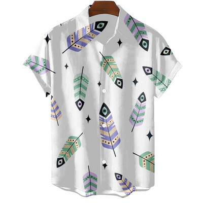 Modna originalna muška košulja Hawaii Ležerna muška košulja uskog kroja Majice kratkih rukava Prevelike veličine s jednostavnim printom perja Camisa MasculinaA