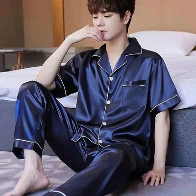 Vasariniai vyriški pižamų rinkiniai Laisvalaikio satino miegui skirti vyriški marškiniai trumpomis rankovėmis pižama vyriški minkšti šilko drabužiai Namų drabužiai Didelio dydžio poilsio drabužiai